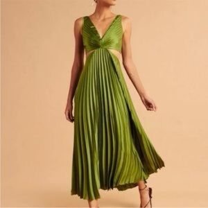 Sincerely Jules Green Satin Pleated Cutout Dress